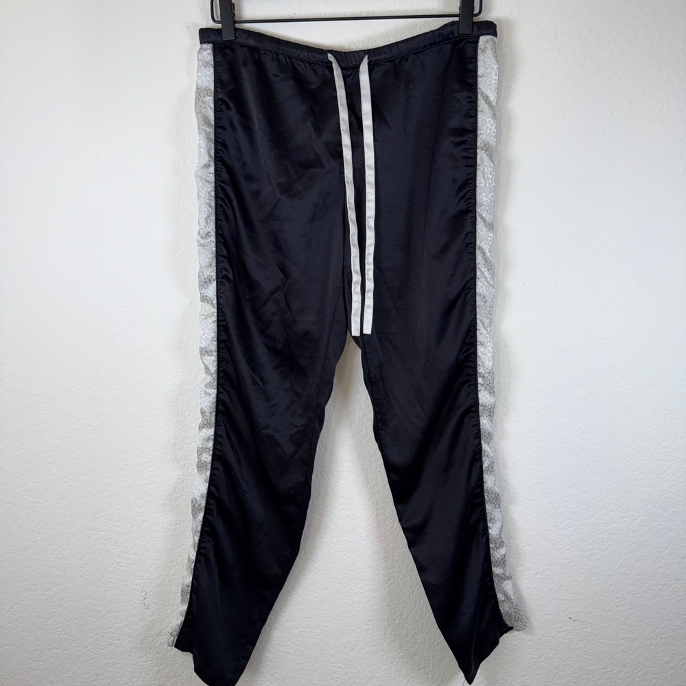 COSMOPOLITAN Intimates Satin Track Pants Black  Lace Side Stripe Drawstring